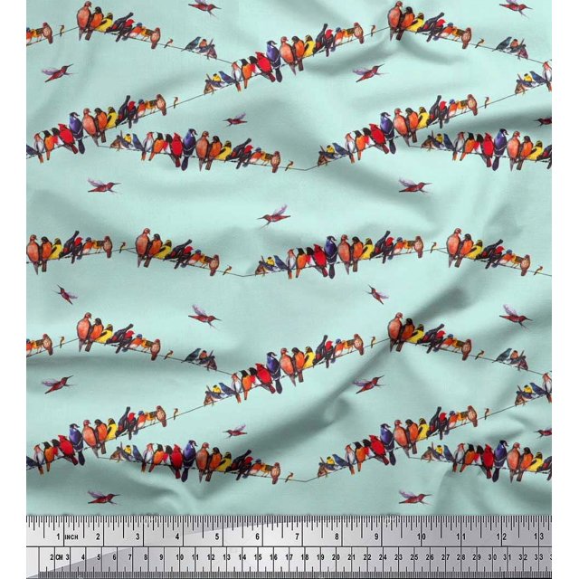 Soimoi polyester Crepe Fabric Colorful Bird Print Fabric by the Yard 52 Inch Wide