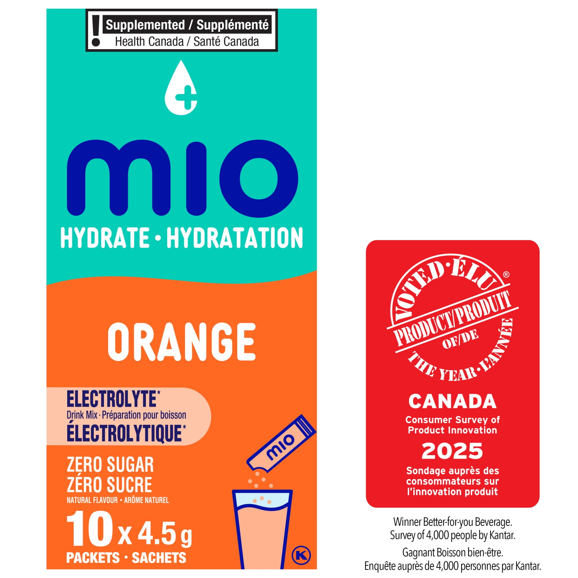 Hydrate Aromatisant D'Eau Liquide Orange Avec Électrolytes, 5 G Paquets, 10 Ct Boîte