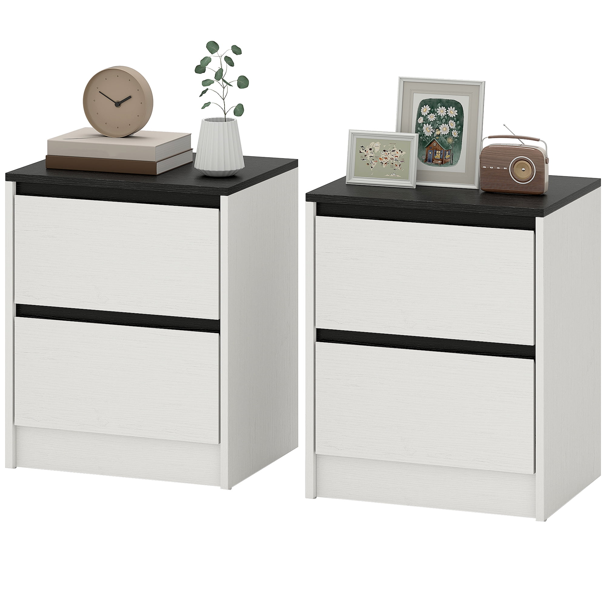 CoSoTower Nightstands Set of 2, Modern Bedside Tables with 2 Drawers, End Side Tables for Bedroom, White