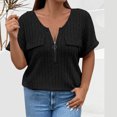 thumbnail image 4 of Offres jusqu'à 70 % de Réduction! Hauts d'Été pour Femmes 2024 Grande Taille Mode Printemps/couleur Unie Col Rond Manches Courtes Chemise Décontractée Cadeau pour Femmes en Solde, 4 of 4