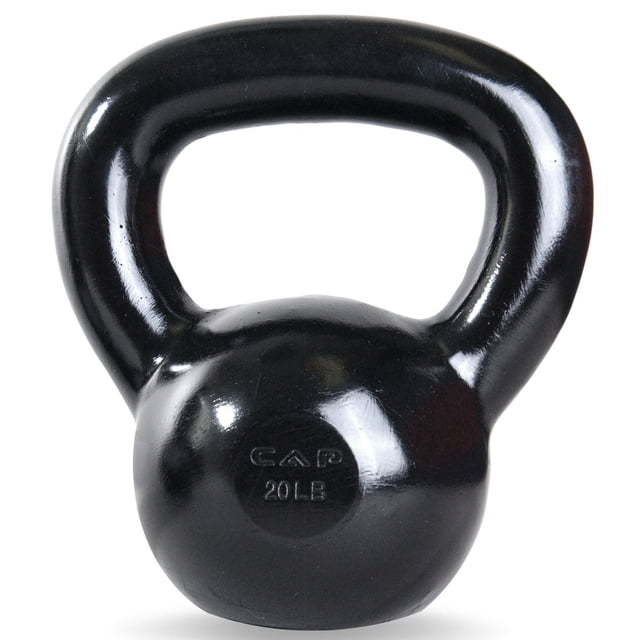 CAP Haltère Kettlebell en Fonte, 20 Lb, Poids en Fonte Pleine Orienté vers l'Avant avec Finition Enduite de Poudre Noire et Poignée Grand pour une Prise Sécurisée, Idéal pour l'Entraînement de Force, les Balançoires, les squats et les Entraînements Complets du Corps.
