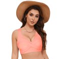thumbnail image 4 of Huesdet Bikini Tops for Women Triangle Bikini Top Ribbed Push up Padded Halter String Bathing Suits Top(Pink,XL), 4 of 9