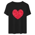 thumbnail image 4 of Meichang T-Shirts de la Saint-Valentin pour Femmes Hauts Mignons Imprimé Cœur Hauts Mignons Col Rond Manches Courtes Décontracté T-Shirts de Vacances Saint-Valentin, 4 of 6