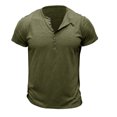 thumbnail image 2 of Dvkptbk Hommes Manches Courtes Uni Décontracté Mode Col Rond Chandail Boutons T-Shirt Blouse en Liquidation, 2 of 4