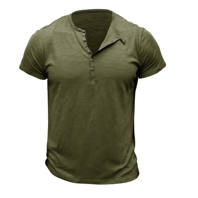 Penkiiy Men's Quick-Dry Short Sleeve Athletic Performance Pullover Shirt 2XL Army Green