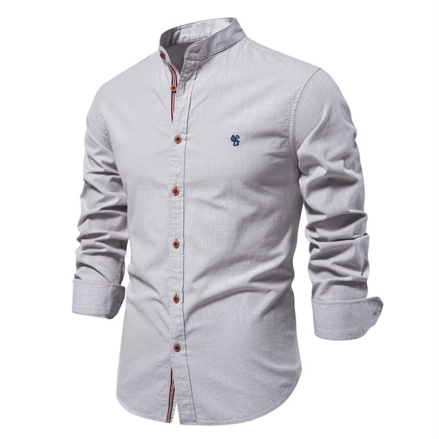 RXIRUCGD Chemise Blouse pour Homme, Mode Décontractée, Couleur Unie, Manches Longues, Col Rabattu, Gris, Taille : 2TG