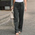 thumbnail image 1 of Pantalons de Survêtement Gris pour Femmes Mode Femmes en Coton Lin Solide avec Ceintures Pantalons Longs Décontractés, 1 of 2