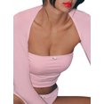 thumbnail image 2 of Fortune Women Tube Tops Shrug Set,Strapless Short Tops+Long Sleeve Cropped Cardigan, 2 of 9