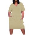 thumbnail image 2 of BEFOKA Robe pour Femme Grande Taille, Liquidation de Robes d'Été pour Femmes, Robe Unie Grande Taille à Manches Courtes et Col avec Poches pour Femme, 2 of 5