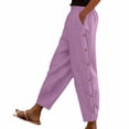 thumbnail image 1 of Timegard Womens Pants Elastic High Waist Lightweight Side Button Solid Color Lounge Trousers with Pockets, 1 of 7
