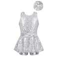 thumbnail image 1 of TSSOE Robe de Danse Moderne Jazz Ballet à Paillettes pour Filles avec Bandeau Costume de Performance Dos Croisé Justaucorps Bandeau Argenté 16, 1 of 7