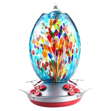 Agiferg Hummingbird Feeder Hand Blown Glass Hummingbird Feeder