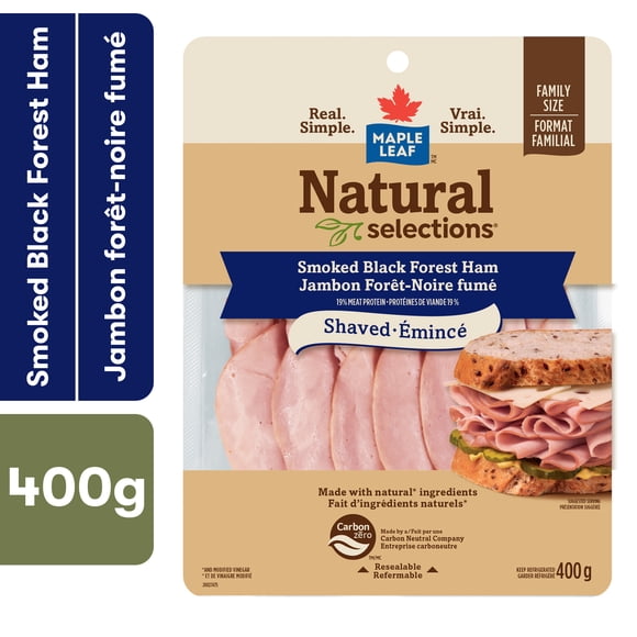 Maple Leaf Natural Selections Shaved Black Forest Deli Ham Smoked Family Size, 400 g