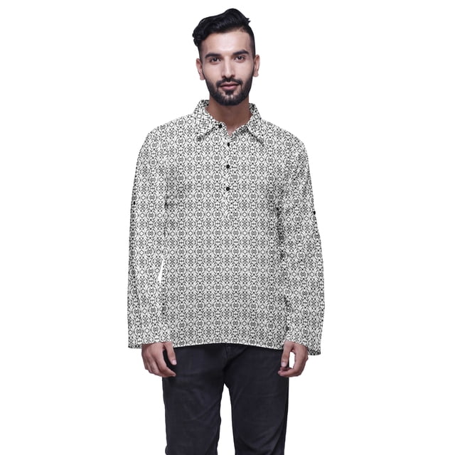 Atasi Chemise Indienne pour Hommes en Coton Flex Imprimée à Col Évasé Kurta Courte pour Garçons