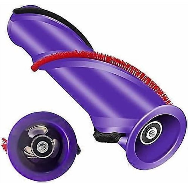 Replacement Brush Roller Accessory Kit for Dyson Cordless Vacuum Cleaner Assembly Carbon Fiber V6 V7 V8 V10 V11. The image shows a purple quick-release roller brush with red nylon and carbon fiber bristles, designed for effective cleaning of floors and short-pile carpets. Made of durable ABS plastic, it is compatible with Dyson V11 and other models. The roller is easy to remove and maintain, ensuring hygienic use.