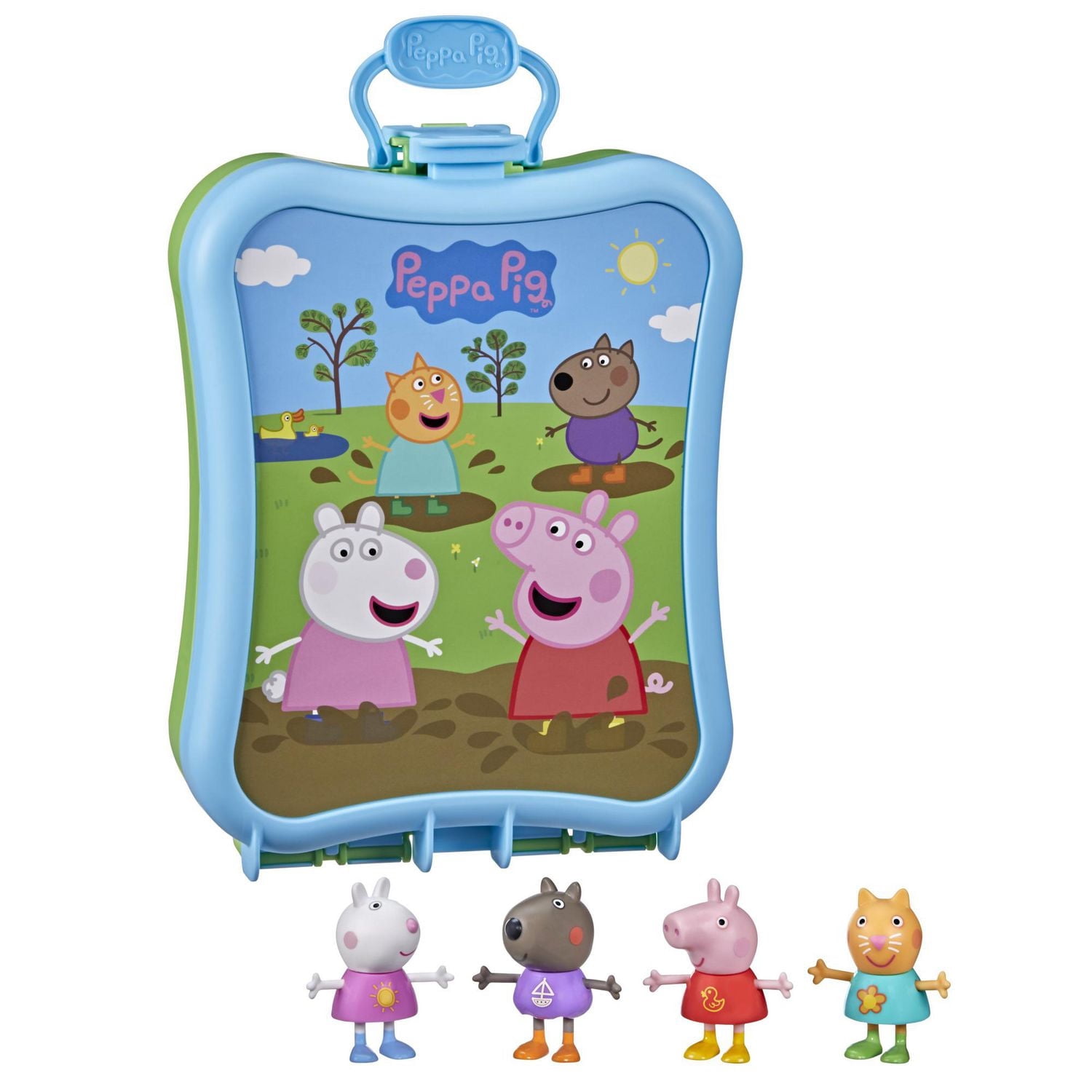 Peppa Pig Peppa's Adventures, Mallette Peppa et ses amis avec 4 figurines et mallette de transport, dès 3 ans