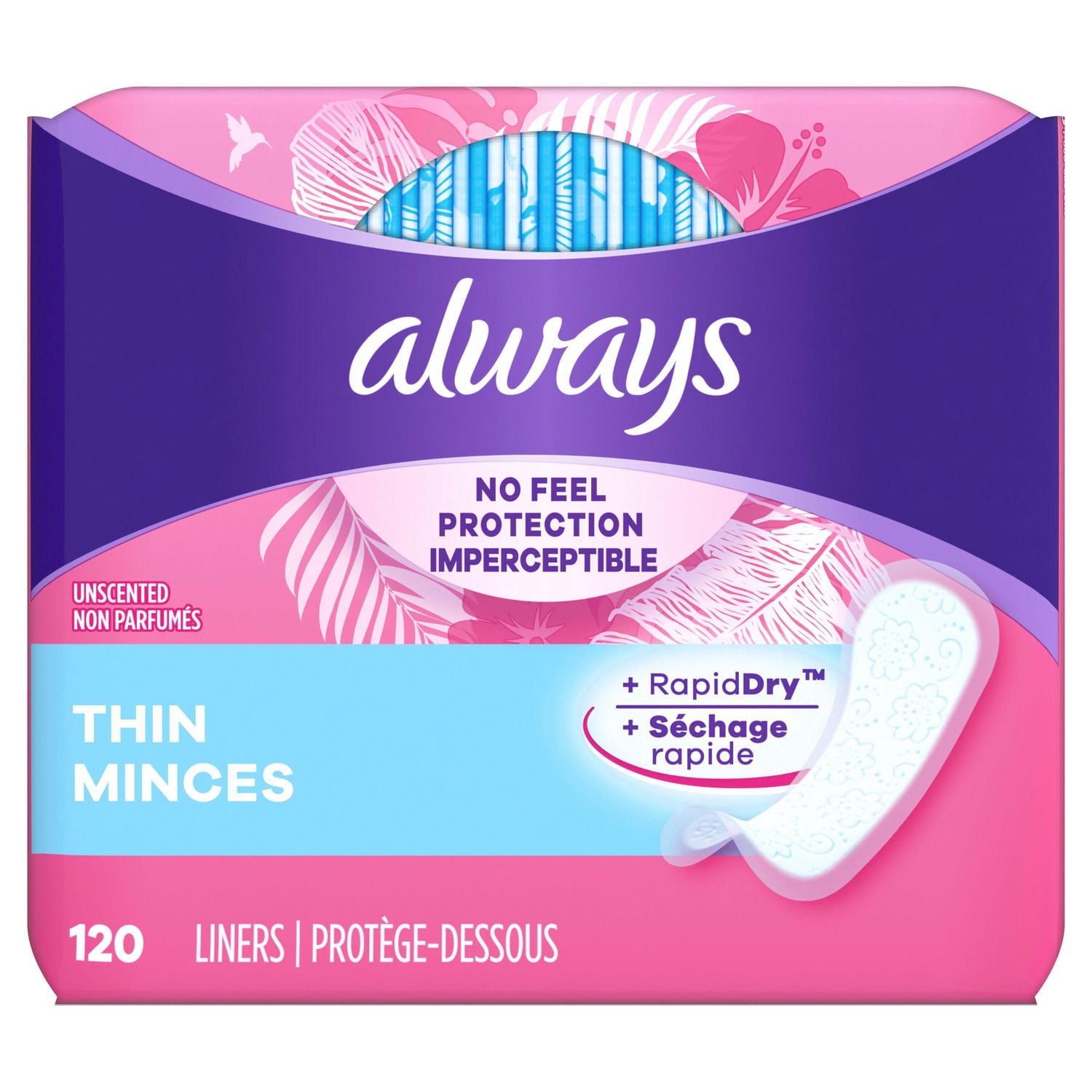 Protège-dessous quotidiens Always Minces protection imperceptible, non parfumés, degré d’absorption régulier, 120 unités