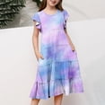 thumbnail image 2 of yoeyez Robes pour Enfants Filles 4-16 Fête Enfants Manches Volantées Robe Maxi à Volants Imprimé Dégradé Col Ras du Cou Robes Soleil Robe de Fête d'Anniversaire pour Enfant Violet,12 Ans, 2 of 5