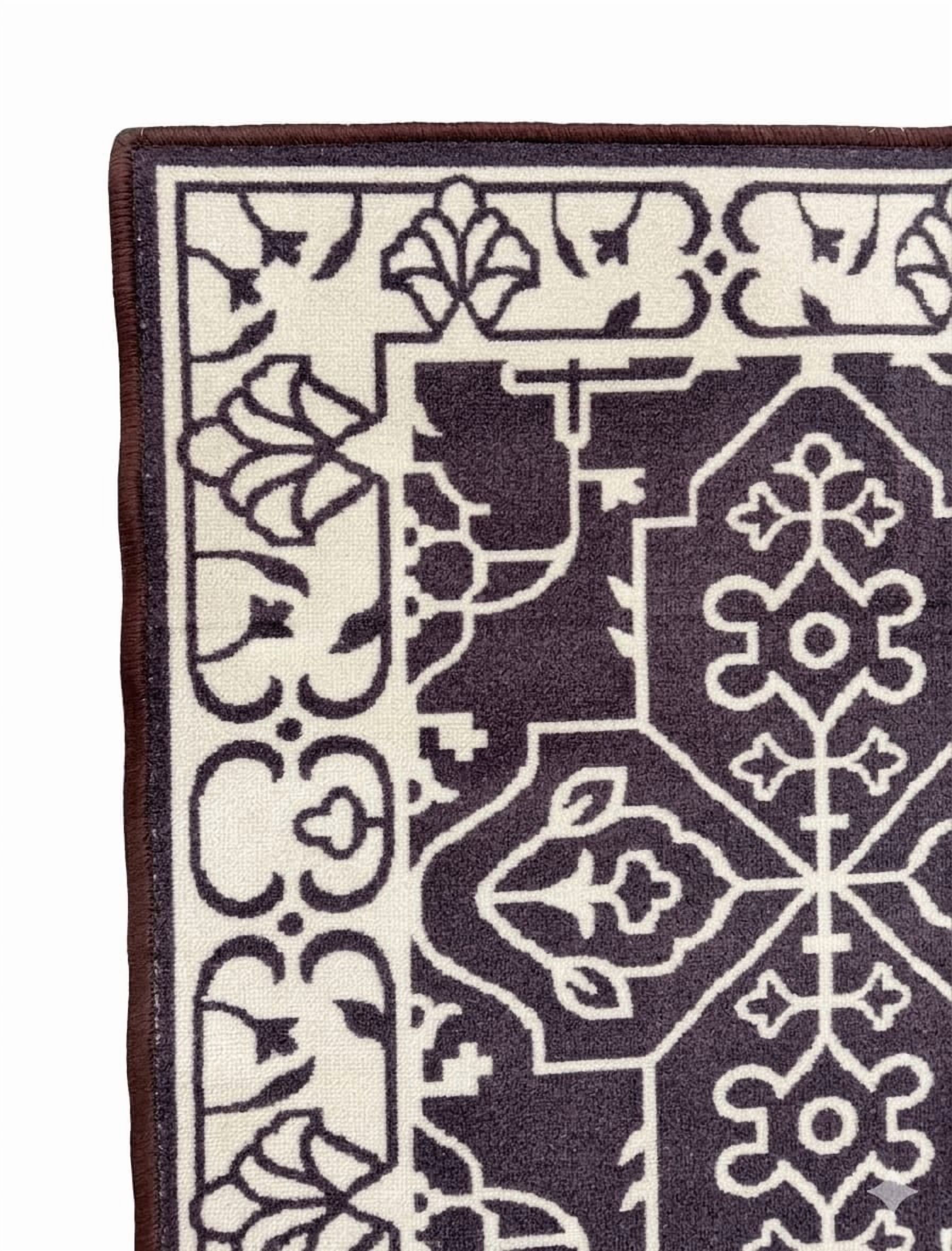 Home Decor Inc. Tapis en nylon à motifs géométriques tribaux, anthracite et ivoire, avec bordure – 4 pi x 6 pi – Recommandé pour le salon, la chambre et la salle à manger