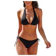 thumbnail image 2 of EGNMCR Bikini Set Women's Solid Bikini Strap Bikini Deep V Split Swimsuit, 2 of 9