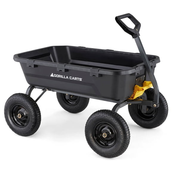 Gorilla Carts 12 Cu Ft Poly Yard Dump Cart with Quick-Release, 1600 lb Capacity, Black