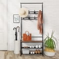 thumbnail image 4 of Coat Rack Shoe Bench, 3-in-1 Hall Tree Shoe Rack for Entryway, 3-Tier Storage Shelf and 8 Hooks Removable, Industrial Accent Furniture with Steel Frame, Multifunctional Hallway Organizer, 4 of 9