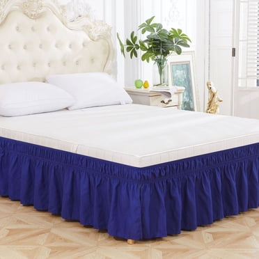Bed Skirt Wrap Around with Elastic Ruffles, King Size Pleated Design with Elastic Belt, Washable for Bedroom Decor
