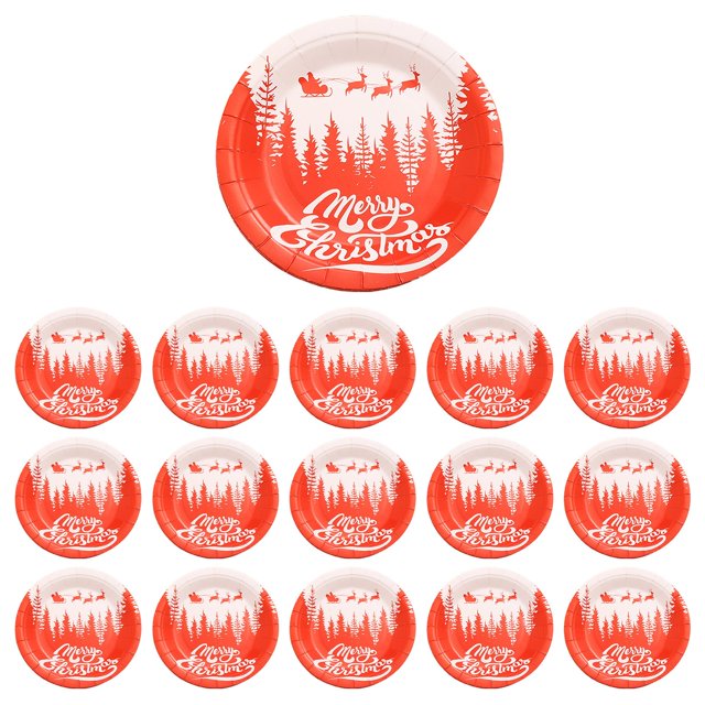 F Eco-Friendly Disposable Christmas Party Plates 9 Inch 16Pc Set Perfect For Holiday Dinner Decorations Festive Gatherings And Special Events Weight 0.42 Lb