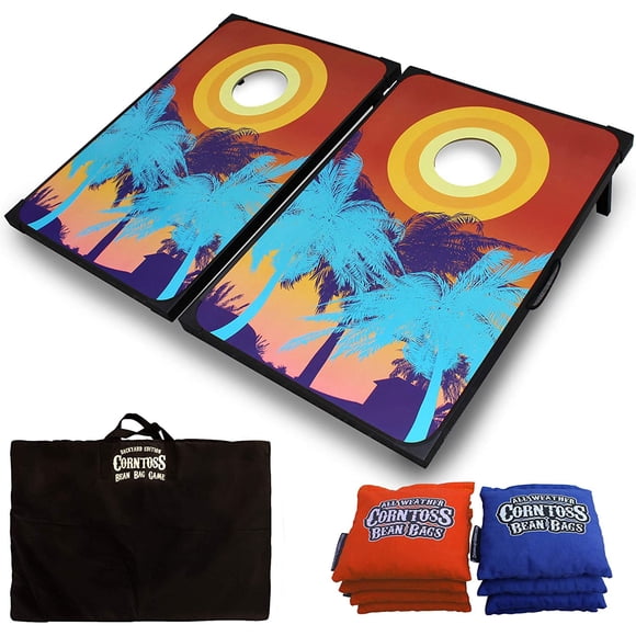 Driveway Games Portable Tailgate Bean Bag Toss Board Cornhole Set, Tropical
