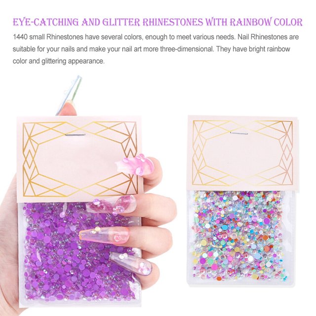1440 Pieces Glass Crystal Set Flat Back Excellent Gloss Nail Art Rhinestones DIY Handcraft Manicure Accessories Card Making Mixed Color