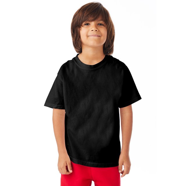 Hanes Garçons ComfortWash T-Shirt à Manches Courtes Col Ras du Cou, TP, Noir