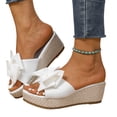 thumbnail image 4 of Sandales Compensées Décontractées pour Femmes à Enfiler avec Nœud, Bout Rond, Espadrilles de Plage Unies pour l'Été, 4 of 9