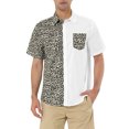 thumbnail image 1 of Unique Bargains Men's Shirts Short Sleeve Summer Cotton Patchwork Button Down Shirts Leopard Print 2XL, 1 of 5