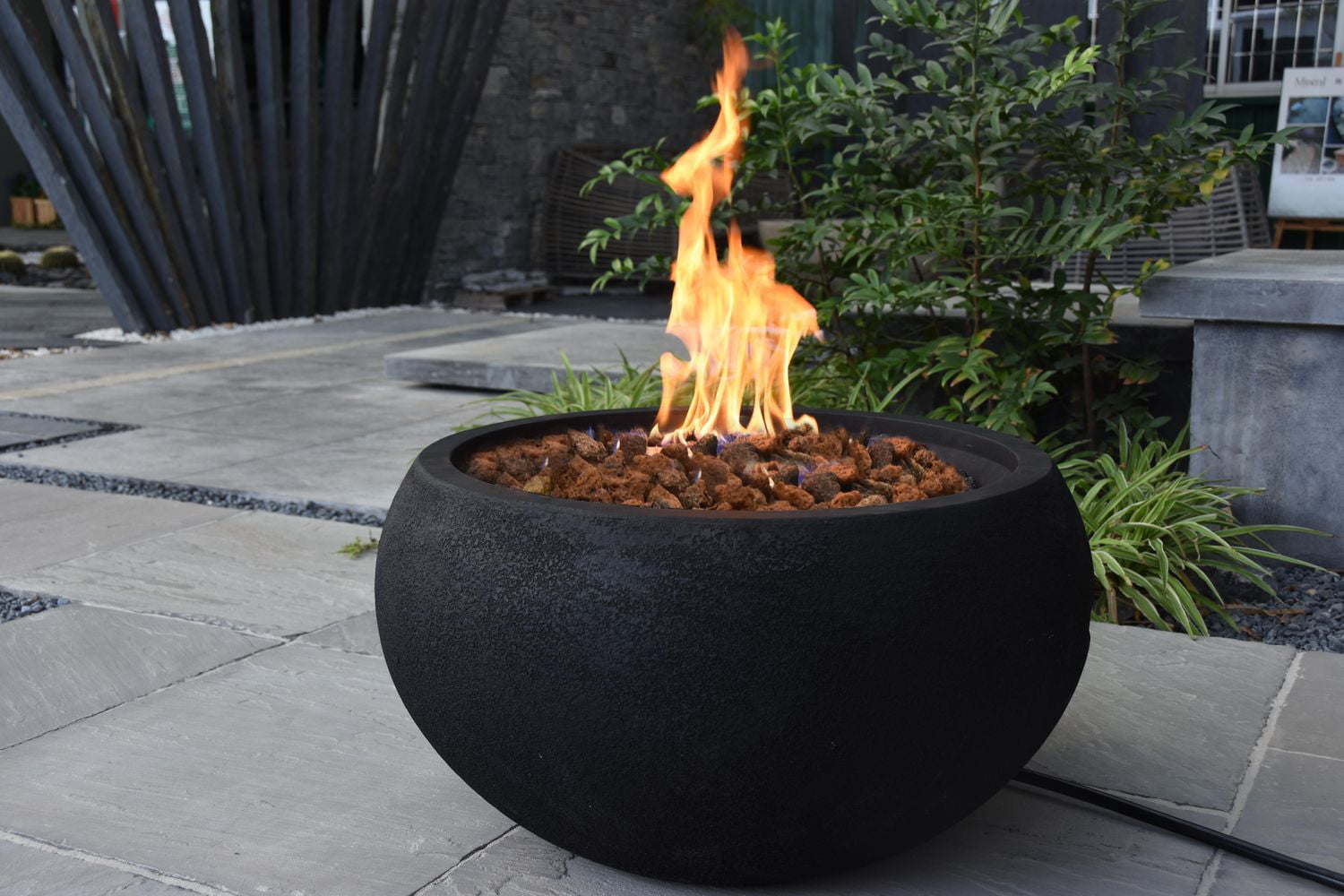 Modeno York Black Concrete Fire Bowl - Liquid Propane