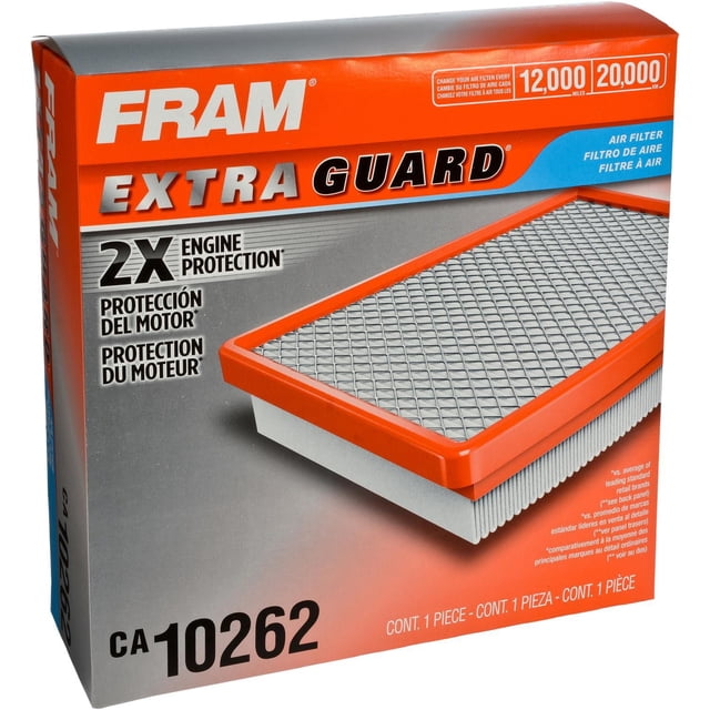 FRAM CA10262 Air Filtre à de Moteur à Garde Supplémentaire avec Cadre orange et Dessus en Treillis Métallique, Conçu pour la protection du Moteur Automobile jusqu'à 20 000 km (12 000 miles), Offrant une filtration de la Saleté 2X Meilleure pour Améliorer les Performances et la Longévité du Moteur.