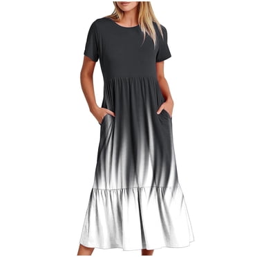 SDNall Womens Fashion Round Neck Short Sleeve Printed Dress