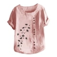 thumbnail image 4 of Dealovy Hauts en Coton et Lin pour Femmes, Col Rond, Manches Courtes, T-Shirts Brodés à Motif Floral, T-Shirts Grande Taille, 4 of 5