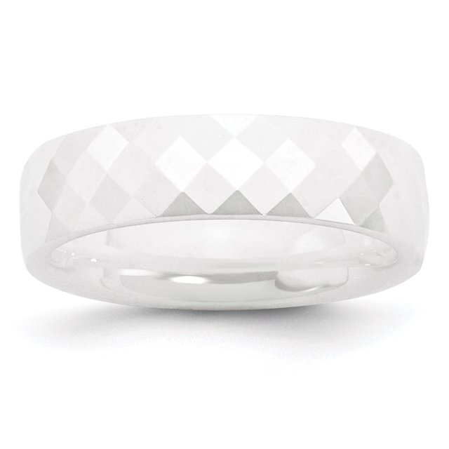 Ceramic White 6mm Faceted Polished Band Ring 9 Size