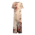 thumbnail image 4 of Ovzne Robes pour Femmes Robe d'Été pour Femmes Robe Unie Ample Décontractée Mode Robe à Manches Longues pour Femmes Robe à Col à Manches Longues Robe de Vacances à Manches Longues Imprimée Liquidation, 4 of 6