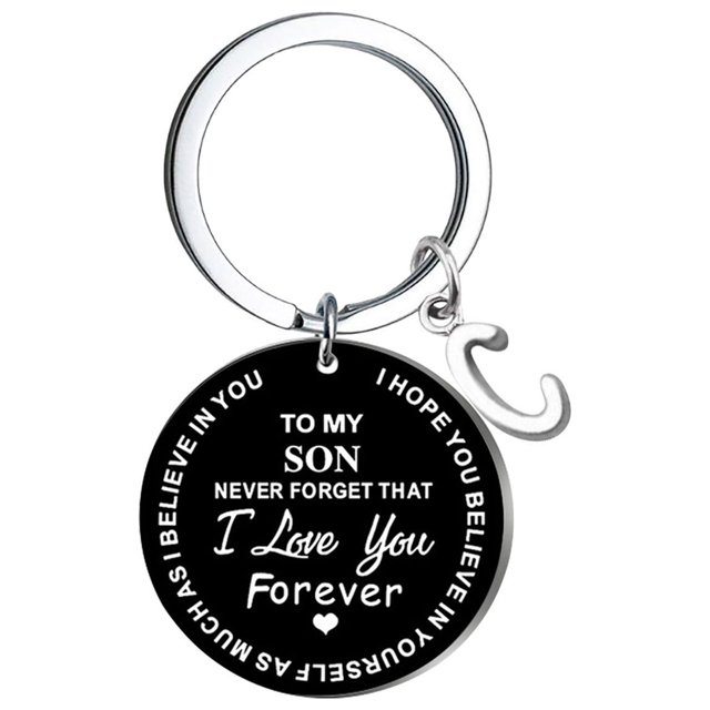 Creative DIY To My SON Black Stainless Steel Last Name 26 Letter Keychain 2.5cm