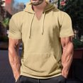 thumbnail image 2 of Birdeem Blouse à Capuche pour Hommes Chemise de Sport Unie avec Boutons Col Rond Manches Courtes, 2 of 12