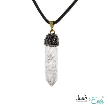 Pendentif en laiton Jewels 4 Ever à pointe de quartz blanche véritable et à calotte de cristal sur cordon