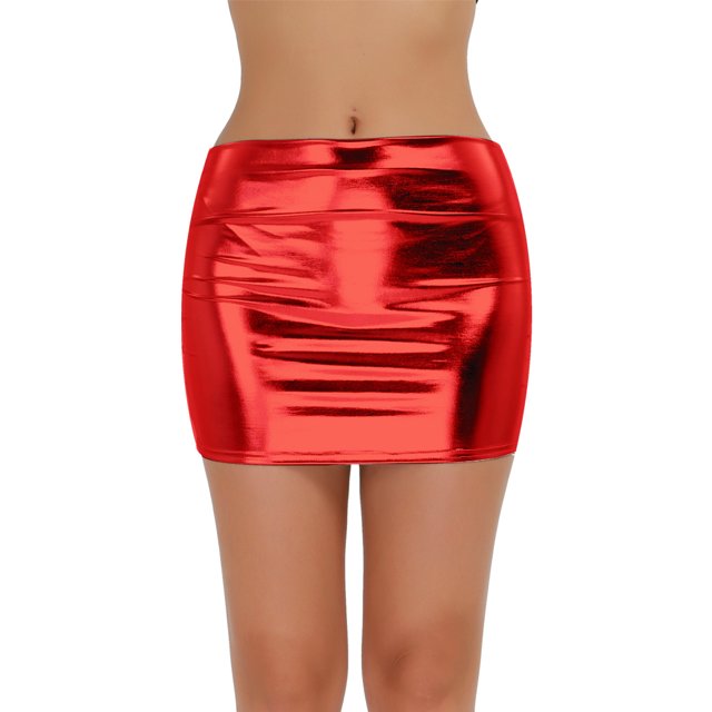 zdhoor Robe Crayon Moulante Mini Extensible en Cuir Verni PVC pour Femme Rouge Taille Unique