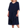 thumbnail image 2 of LSLJS Robe d'Été pour Femmes, Mode, Couleur Unie, Patchwork en Mousseline, Manches Mi-Longues, Col Rond, Robe d'Été, Robes de Plage, 2 of 6