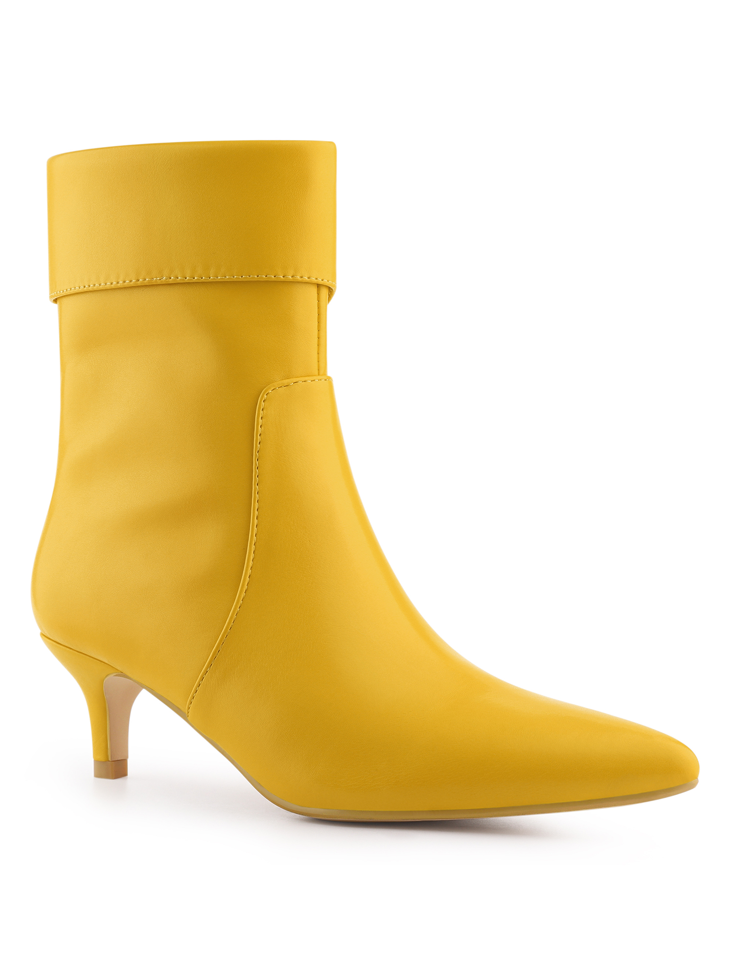 Unique Bargains Women's Fold Over Kitten Heels Ankle Boot Yellow (Size 7.5)