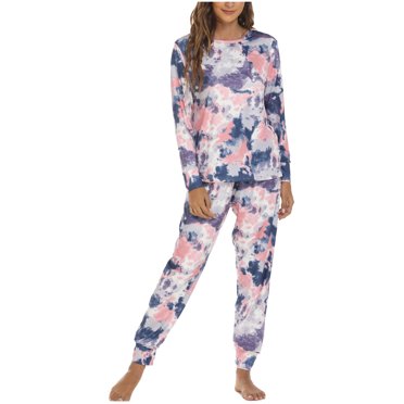 Ensemble de Pyjama Deux Pièces pour Femmes à Imprimé Teinture sur Nœuds, Manches Longues et Pantalon