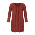 thumbnail image 4 of DPTALR Women's Cotton And Linen V-neck Loose Three Quarter Sleeve Solid Knee-High Dress, 4 of 8