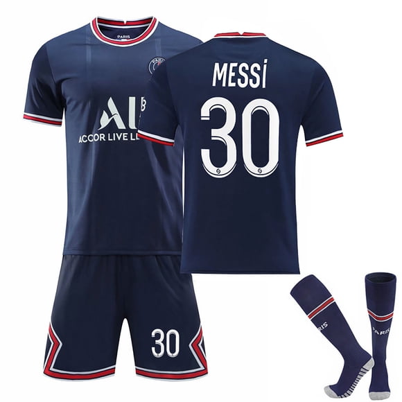 Sien 22/23 Home Game Soccer Jersey, #30 MESSI NO Print on The Back Soccer Jersey , Adult Short Sleeve Soccer Jersey 3 Piece Set, #30/XL