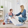 thumbnail image 2 of Qaba Kids Slide with Climber and Basketball Hoop, 3 in 1 Baby Slide, Blue, 2 of 10