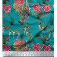 thumbnail image 1 of Soimoi Rayon Fabric Leaves,Floral & Peacock Bird Print Sewing Fabric Yard 42 Inch Wide, 1 of 2